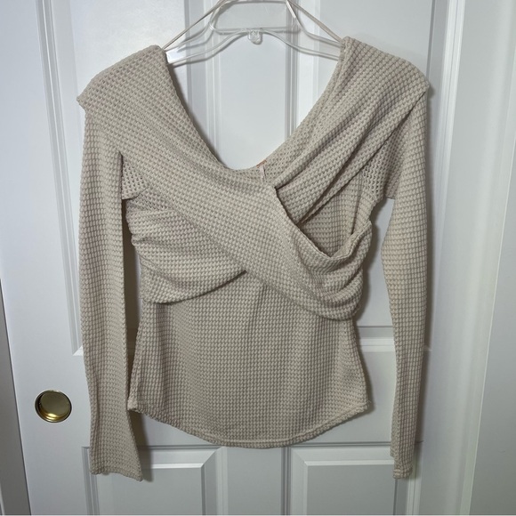 Free People Marley Top Off Shoulder Waffle Knit Oatmeal Cream Large - Picture 4 of 16